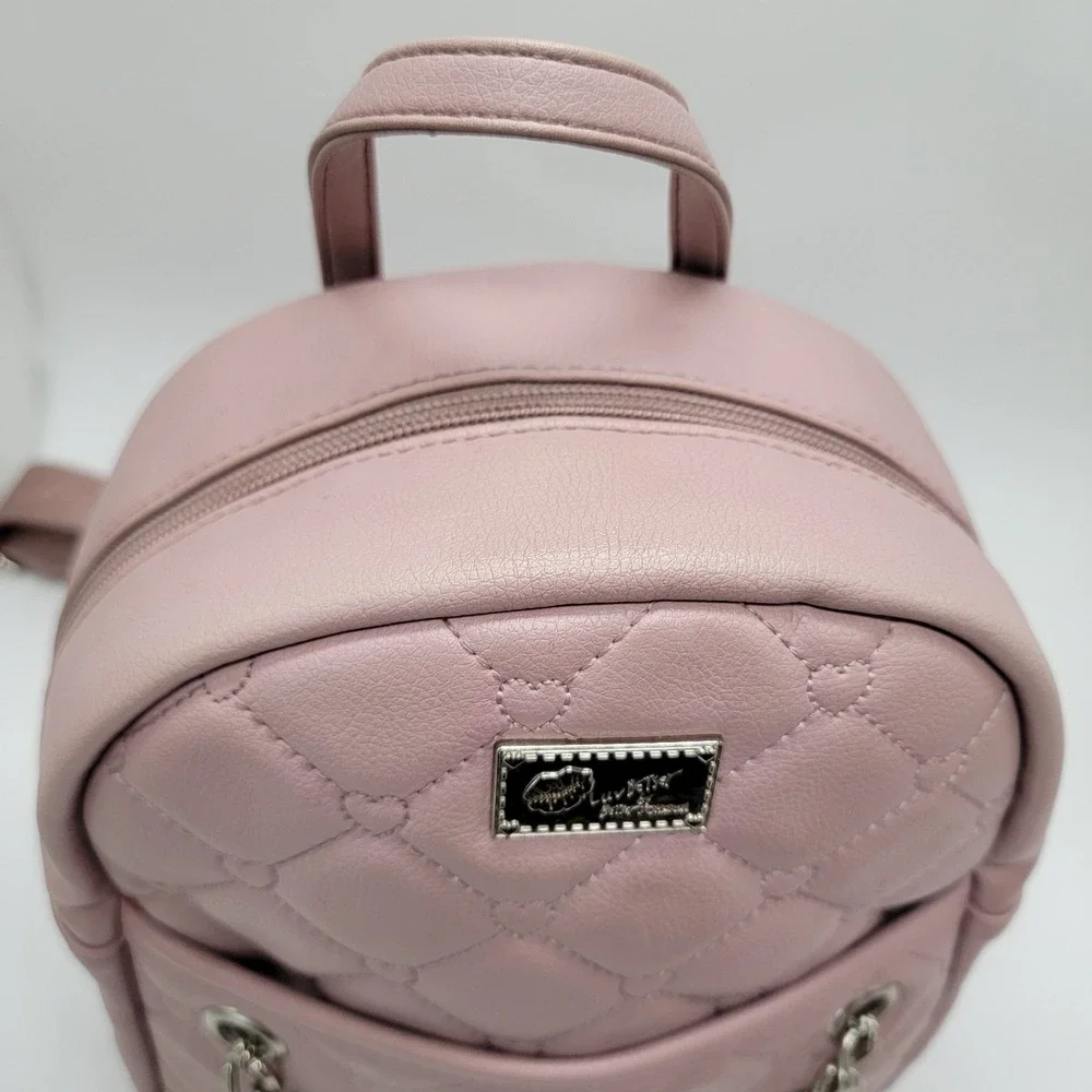 Luv Betsey by Betsey Johnson Pink Quilted Heart Backpack Adjustable Black Straps